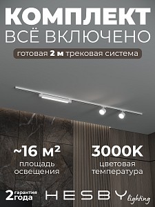 Накладная однофазная трековая система Skylite №14 со светильниками (220В, форма - прямая, 2м, 3000K), белая