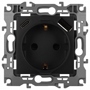 Розетка с заземлением и со шторкой и 2хUSB, без рамки Эра 12 12-4108-05