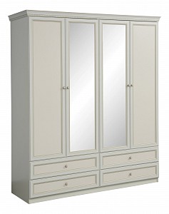 Шкаф 4-х дверный Эльмира белый с патиной, зеркальный 
