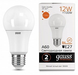 Лампа светодиодная [LED] Gauss E27 12W 3000K