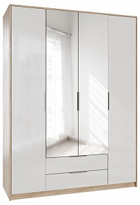 Шкаф 4-х дверный Нордик белая Аляска, зеркальный 
