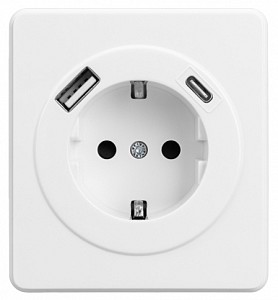 Розетка с заземлением и со шторкой и 2хUSB, без рамки ROUND KR-78-0704-1