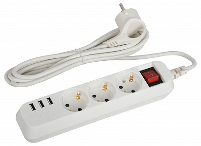 Удлинитель с выключателем  U-3es-1,5m-USB