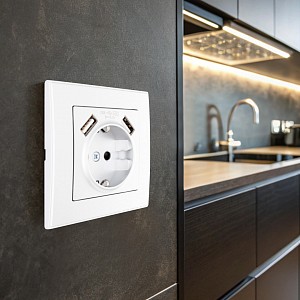 Розетка с заземлением и со шторкой и 2хUSB SET06-1 SET06-1-47-1 white