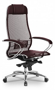Кресло S-1.04, темно-бордовый, кожа искусственная NewLeather, ткань сетчатая, армированная арамидным волокном