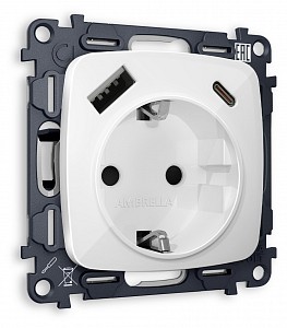 Розетка с заземлением и 2хUSB type A и C, без рамки MO110010