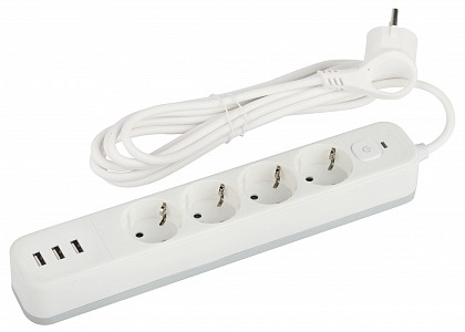 Удлинитель с выключателем  USF-4es-1,5m-3xUSBA-W
