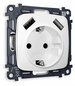 Розетка с заземлением и 2хUSB type A, без рамки MO109010