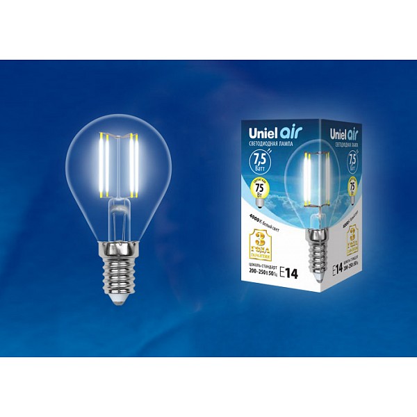 

Лампа светодиодная Air E14 220В 7,5Вт 4000K LED-G45-7,5W/NW/E14/CL GLA01TR картон, Air E14 220В 7,5Вт 4000K LED-G45-7,5W/NW/E14/CL GLA01TR картон