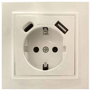 Розетка с заземлением и 2хUSB type A и C, без рамки Эрна 50077