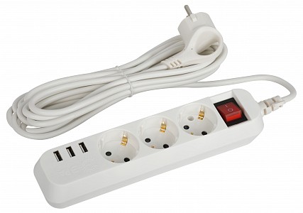 Удлинитель с выключателем  U-3es-5m-USB