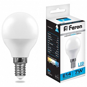 Лампа светодиодная [LED] Feron E14 7W 6400K