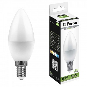 Лампа светодиодная [LED] Feron E14 9W 4000K
