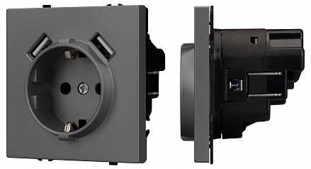Розетка с заземлением и со шторкой и 2хUSB type A, без рамки NOBE 054291(1)