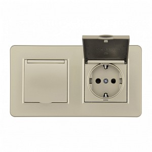 Розетка с заземлением и шторкой, с крышкой SET16-2 SET16-2-41-1x2 shampan