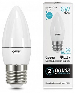 Лампа светодиодная [LED] Gauss E27 6W 4100K