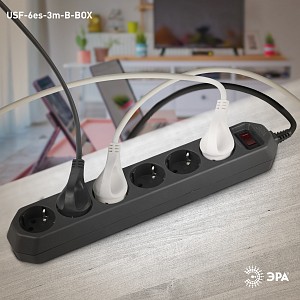 Удлинитель с выключателем  USF-6es-3m-B-BOX