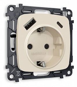 Розетка с заземлением и 2хUSB type A и C, без рамки Quant MO330010