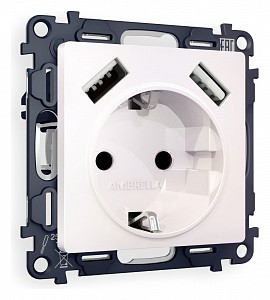 Розетка с заземлением и со шторкой и 2хUSB type A, без рамки Quant MA209010
