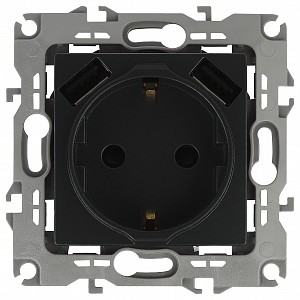 Розетка с заземлением и со шторкой и 2хUSB, без рамки Эра 12 12-4109-05