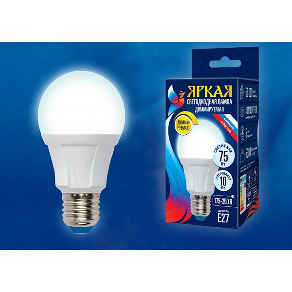 

Лампа светодиодная Яркая Dim E27 175-250В 10Вт 4000K LED-A60 10W/4000K/E27/FR/DIM PLP01WH картон, Яркая Dim E27 175-250В 10Вт 4000K LED-A60 10W/4000K/E27/FR/DIM PLP01WH картон