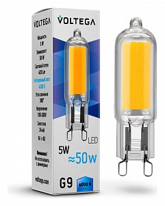 Лампа светодиодная [LED] Voltega G9 5W 4000K
