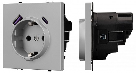 Розетка с заземлением и со шторкой и 2хUSB type A и C, без рамки NOBE 059445(1)