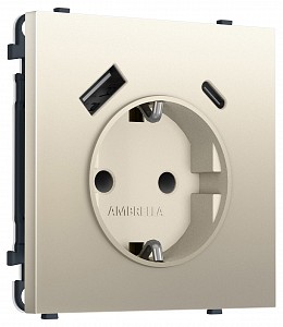 Розетка с заземлением и со шторкой и 2хUSB type A и C, без рамки MS MS550010
