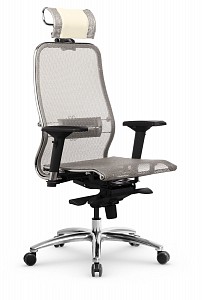 Кресло офисное S-3.04, молочный, ткань-сетка, экокожа