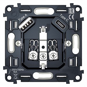 Механизм розетки с заземлением и 2хUSB type A и C Quant VM160