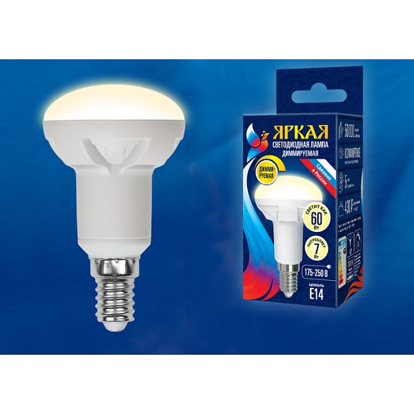Лампа светодиодная Яркая Dim E14 175-250В 7Вт 3000K LED-R50 7W/3000K/E14/FR/DIM PLP01WH картон UL_UL-00004710