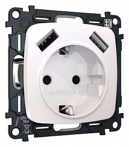 Розетка с заземлением и 2хUSB type A, без рамки Quant MO209010