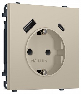 Розетка с заземлением и со шторкой и 2хUSB type A и C, без рамки MS MS350010