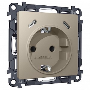 Розетка с заземлением и 2хUSB type C, без рамки MA MA370510