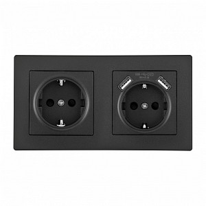 Розетка с заземлением и со шторкой и 2хUSB SET06-2 SET06-2-47-1-40-1 black