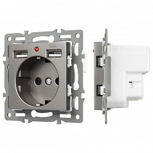 Розетка с заземлением и 2хUSB type A, без рамки SCT 43735