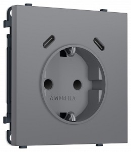 Розетка с заземлением и со шторкой и 2хUSB C, без рамки MS MS870510