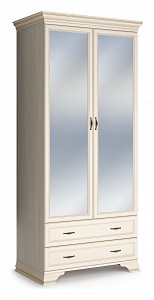 Шкаф 2-х дверный Сиена (бодега белый с золотой патиной, зеркальный) 
