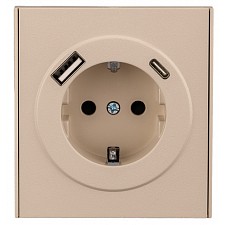 Розетка с заземлением и со шторкой и 2хUSB, без рамки STRONG KR-78-0704-8