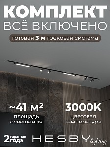 Встраиваемая однофазная трековая система Skylite №5 со светильниками (220В, форма - прямая, 3м, 3000K), черная