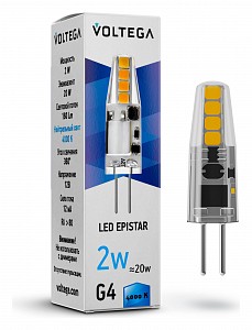Лампа светодиодная [LED] Voltega G4 2W 4000K