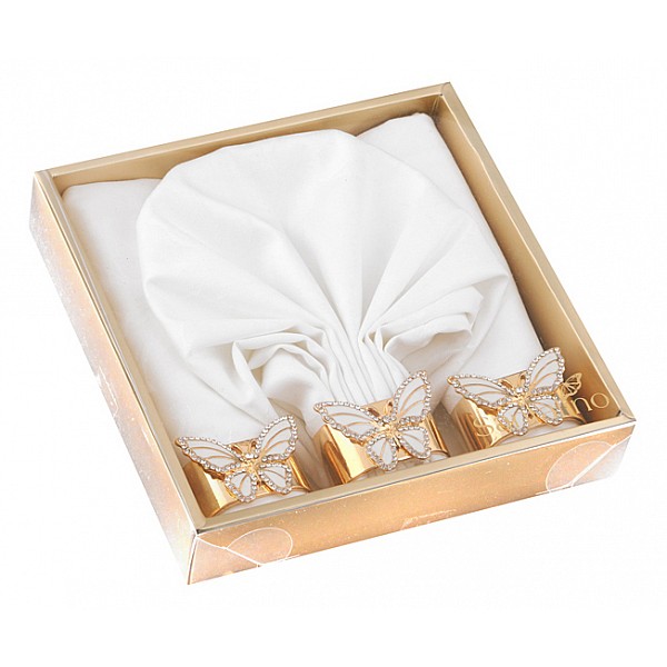 

Набор из 3 салфеток Бабочка, Белый;золотой