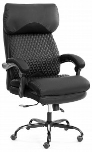 Кресло руководителя Chief, черный, черный стеганный, кожа искусственная, ткань