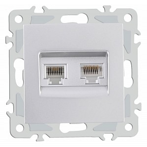 Розетка двойная RJ-11 и Ethernet RJ-45, без рамки 206.44-1.silver