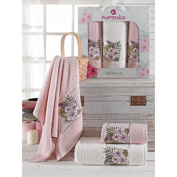 

Набор полотенец для ванной Hibiscus, Белый;розовый, Hibiscus