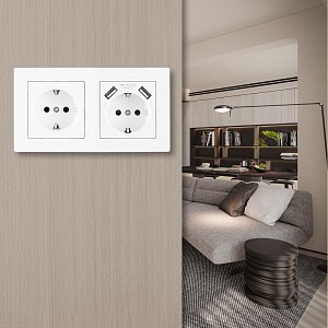 Розетка с заземлением и со шторкой и 2хUSB SET06-2 SET06-2-47-1-40-1 white