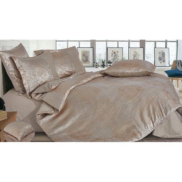 

Комплект евростандарт Satin jacquard, Бежевый, Satin jacquard