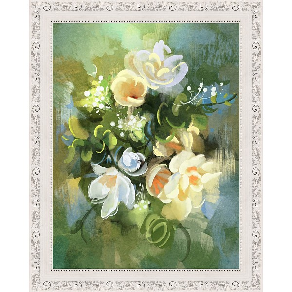 фото Картина (40х50 см) Зеленый букет с белыми цветами BE-103-423 Ekoramka