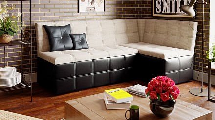 Угловой диван Домино выкатной, кожа искусственная, рогожка