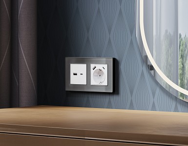 Накладка для розетки с заземлением и со шторками и 2хUSB type A и C Quant AP1300